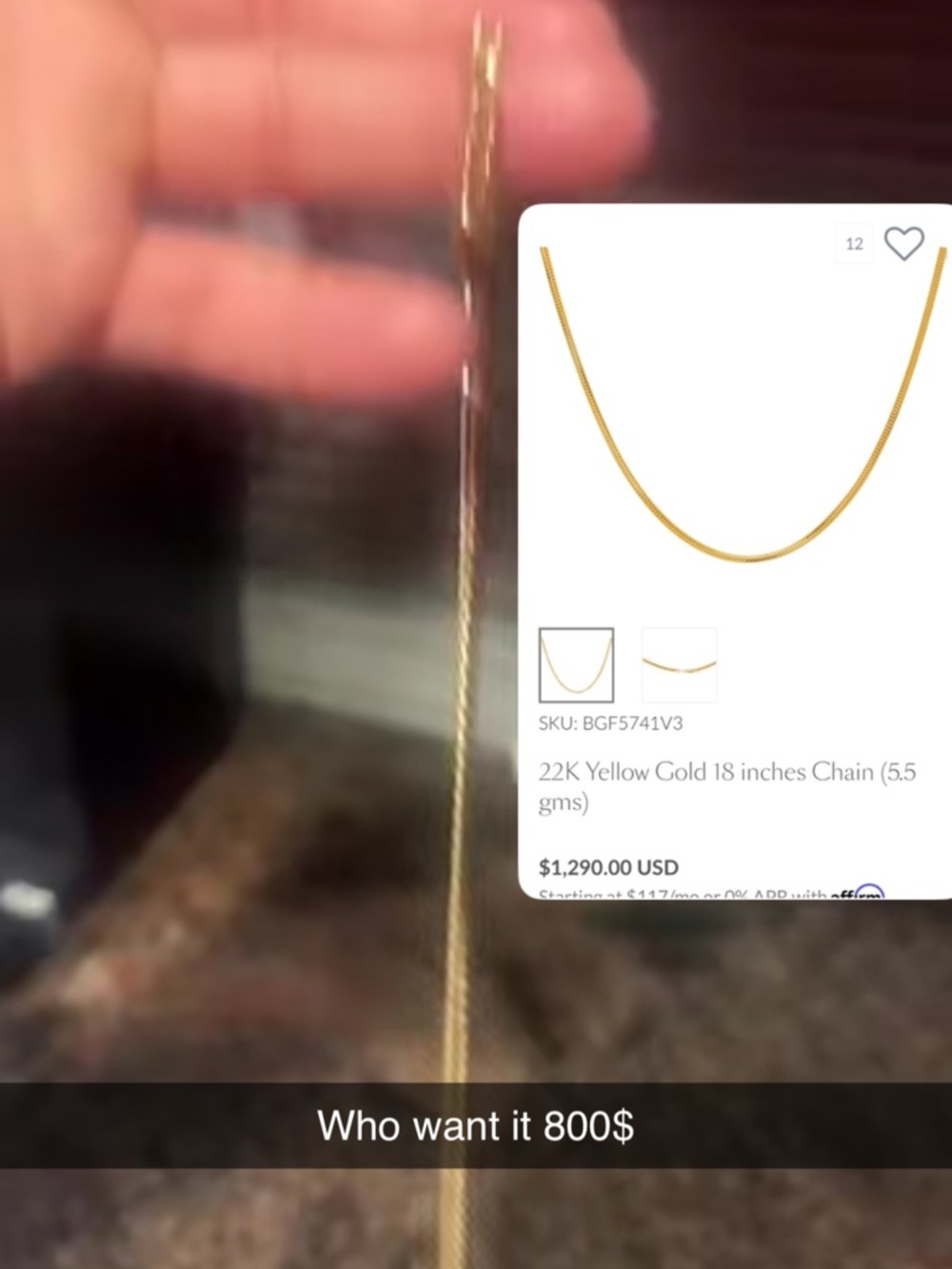 22K Yellow Gold Chain Necklace - 18"